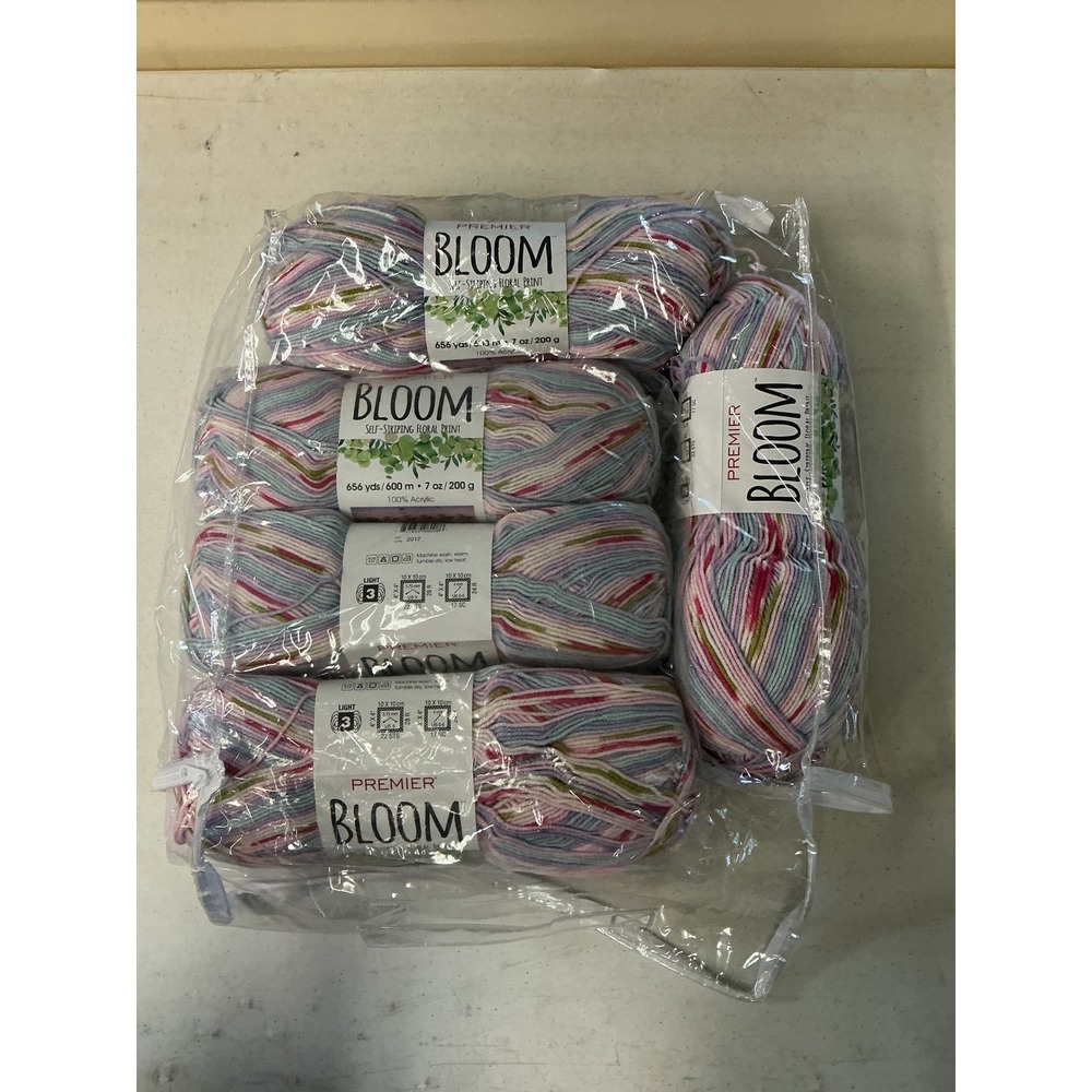Premier Bloom Self-Striping Yarn Sweet Pea 5 Skeins 100% Acrylic 3280 Yds Total